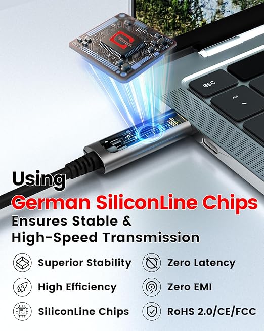 GeoHN.G USB A to USB C Fiber Optic Extension Cable 20M/65FT, USB 3.2 10Gbps Long Distance Active Optical USB C GEN2 Cable for VR/AR, Quest2, Webcam, Camera, Mini PC and More - Grey