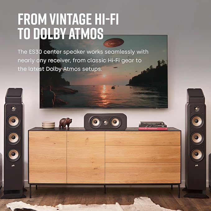 Polk Signature Elite ES30 Center Channel Speaker, Home Theater Speakers, Hi-Res Audio Certified, Dolby Atmos & DTS:X Compatible, 1" Tweeter & Two 5.25" Woofers, Dual Power Port Bass, Stunning White