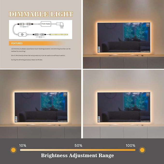 Pandery COB LED Strip,LED Strip Lights 3M/9.84ft,Touch Dimmable LED Strips,CRI90+,2700K Warm White cob led,960LEDs,24V LED Tape Lights,Indoor for Bedroom, Kitchen, TV, Mirror,Cabinet