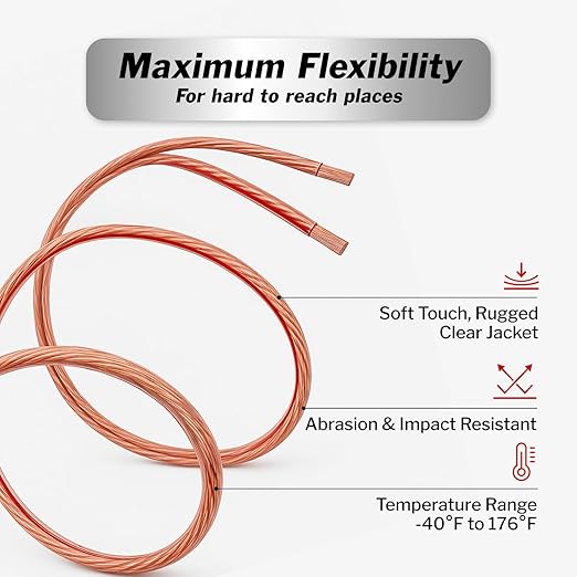 InstallGear 14 Gauge Wire AWG Speaker Wire (100ft - Clear) - Speaker Cable for Car Speakers Stereos, Home Theater Speakers, Surround Sound, Radio, Automotive Wire, Outdoor - Speaker Wire 14 Gauge