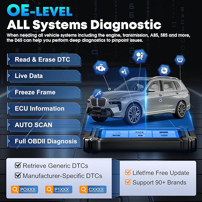 XTOOL D6 OBD2 Scanner, 2026 Full System Diagnostic Scan Tool, Free Update Car Scanner with 15 Services, Crank Sensor Relearn, Throttle Relearn, Oil Reset, ABS Bleed, FCA & CAN FD