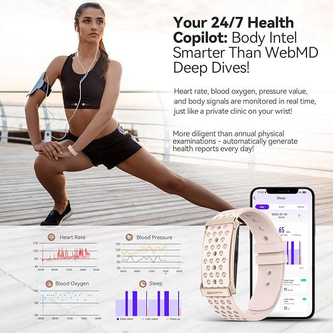 EnergyPort Smart Bracelet with Blood Oxygen/Blood Pressure Monitor, 60-Day Battery Health Fitness Tracker with 2 Bands,Lifetime Membership,Activity Tracking Heart Rate Sleep Monitor for Android iOS