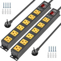 CRST 2Pack 6 Outlet Surge Protector Power Strip 2100J with Switch, 15A/1875W Heavy Duty Mountable Power Strip, Wide Spaced Power Bar for Garage Workspace Home School, 6 FT Cord（ Black+Yellow）