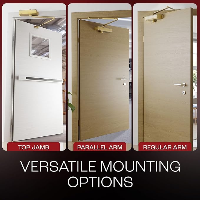 PrimeWare DC-600 Automatic Adjustable Door Closers for Home | Soft Close, No Slam | Residential and Commercial Door Closer | Level 1-6 | for Doors Weighing 30-300 lbs | Hydraulic Door Spring - Gold