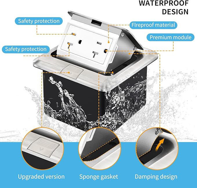Vagueior Recessed Floor Electrical Outlet Kit,Waterproof Electrical Outlet Covcer Box,Hidden 20A Tamper-Resistant Receptacle Outlet with Slow Elastic Damping，ETL Certified,Stainless Steel (1 Pack)