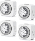G-Homa Timers for Electrical Outlets, 24 Hour Indoor Plug-in Mechanical Timer Mini, 30 Minute Intervals, 3-Prong, Daily On/Off Cycle, for Lights, Lamps (4-Pack, ETL Listed)
