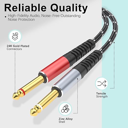 Lightning to Dual 6.35mm 1/4" TS Mono Stereo Y-Cable Splitter,3 in 1 to Dual 1/4-inch Audio Cable, Compatible with smartphones, computers, phones/Pads Amplifiers,speakers,headphones,mixing consoles