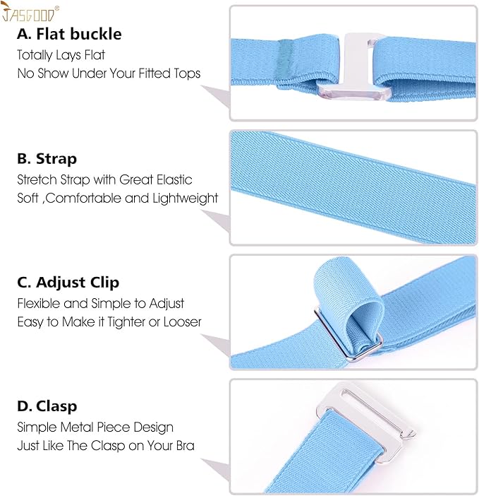 JASGOOD Women No Show Stretch Belt Elastic Web Strap Belt with Flat Buckle for Jeans Pants Dresses