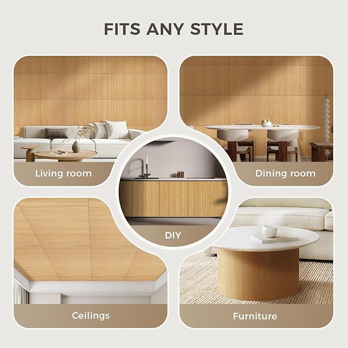 OUZUGIE 1 Pack 96x24 Inch Natural Bamboo Wall Panel – Twinned Carbides Pole Wrap Paneling for Walls, Ceilings, Cabinets, Furniture – Ideal for Bedroom, Living Room & Office DIY Decor