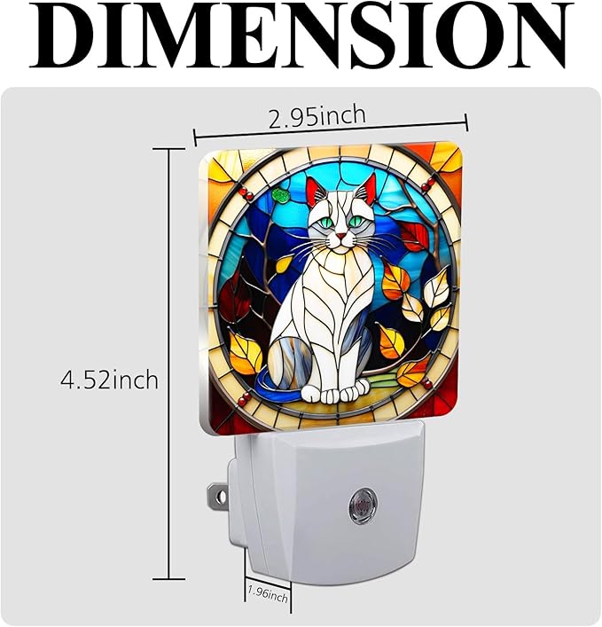 PODMemory Cat Stained Glass Night Lights Plug into Wall for Room, Cat Night Light LED for Bedroom