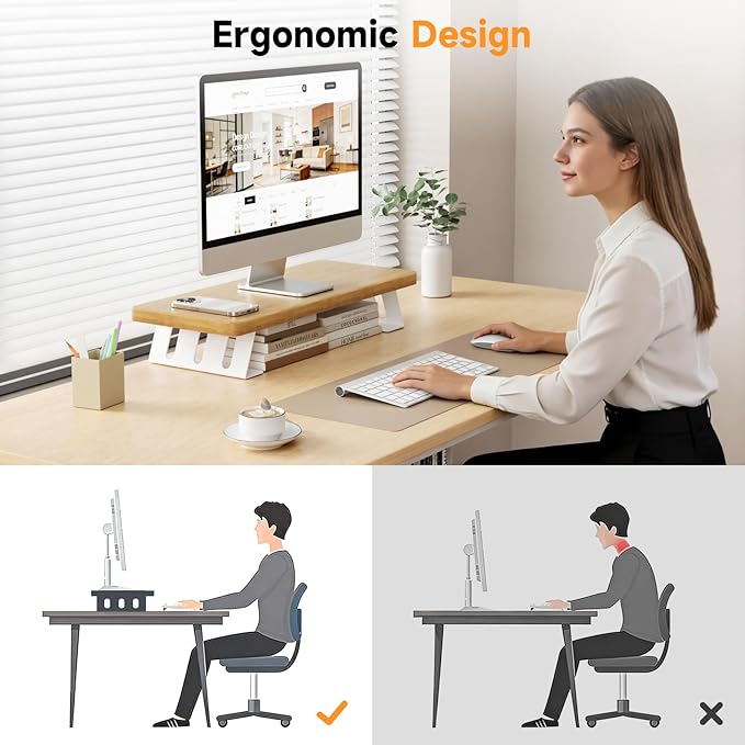 NestNeat Monitor Stand - 24 Inch Wood Monitor Stand Riser, 220 Pounds Load Capacity Desk Monitor Riser for Laptop/PC/Printer, Desktop Stands Organizer for Home Office