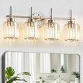EJIAXIN Crystal Bathroom Vanity Lights, 4 Light Bath Mirror Light Brushed Nickel Round Crystal Wall Mount Light Fixture Over Mirror Morden for Living Room