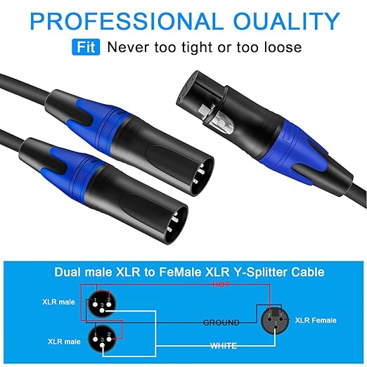 Seefeful (10FT-1Pack) XLR Splitter Cable, 1 Female to 2 Male Patch Y Cable Balanced Microphone Splitter Cord Audio Adaptor