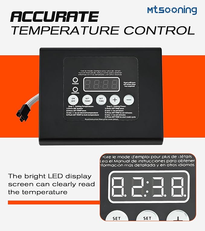 Mtsooning 990050048 Digital Control Panel LED Display Replacement for Masterbuilt MB ESQ30B, ESQ30S, 20070106, 20070206, 20072010, 20070910 Electric Smoker Grill Models Controller