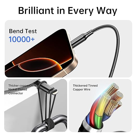 Multi USB Charging Cable 3A, 3 in 1 Fast Charger Cord Connector with Dual Phone/Type C/Micro USB Port Adapter, Compatible with Tablets Phone 12 11 Pro 8 7 6 Samsung Galaxy (4FT/2Pack Charging Only)