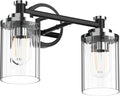 PHIXART Bathroom Lighting Fixtures Black and Chrome Bathroom Vanity Light with Cylindrical Clear Stripes Glass Lampshade E26 Socket Base Bathroom Lighting Fixtures Over Mirror (2 Lights)