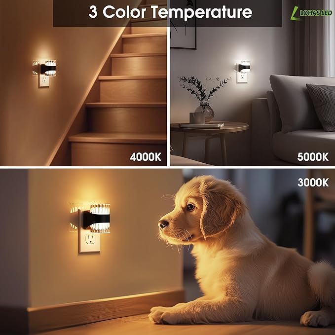L LOHAS LED Night Light, Modern Night Lights Plug into Wall, 3000K/4000k/5000K Adjustable Color Temperature Night Light,Dimmable Nightlights with Dusk to Dawn Sensor for Rooms Bathroom Hallway