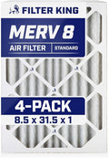 Filter King 8.5x31.5x1 Air Filter | 4-PACK | MERV 8 HVAC Pleated A/C Furnace Filters | MADE IN USA | Actual Size: 8.5 x 31.5 x .75"