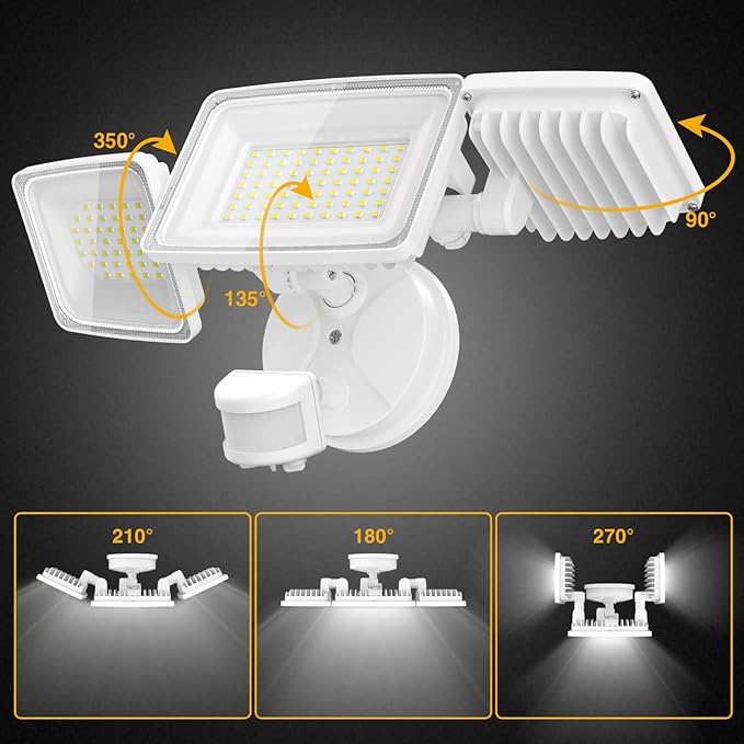 Onforu 100W LED Security Lights Motion Sensor Light Outdoor, 9000LM Ultra Bright, 6000K, IP65 Waterproof Flood Light Motion Detector with 3 Head, Exterior Floodlight Wall Light for Entryway, Garage