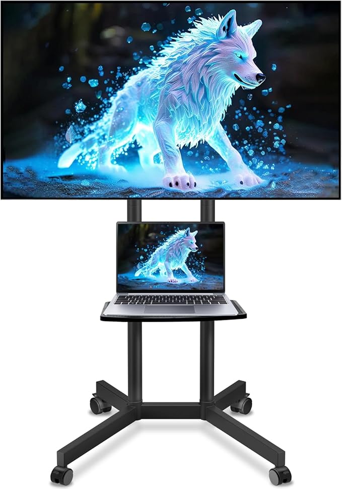 Solid Grace Rolling TV Stand with Wheels for 32-75 Inch TVs up to 88lbs, Portable TV Stand with Shelf, Mobile TV Cart for Living Room, Office, Meeting Room, Outdoor