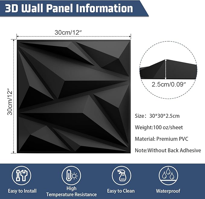 20 Pack 3D Textured Wall Panels – 12x12'' PVC Wall Coverings – Easy Install, Waterproof – Modern Accent Wall Decor for Living Room, Bedroom, Game Room – Covers 20 Sq.Ft.
