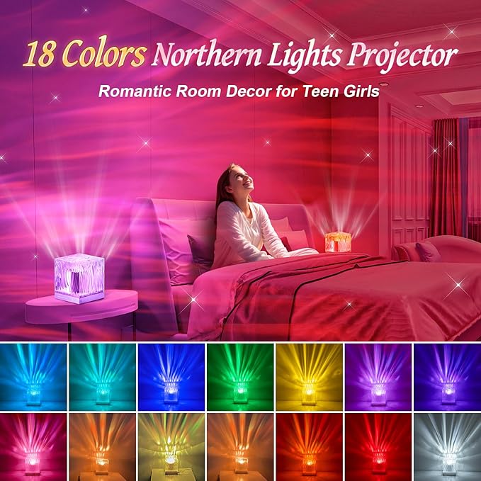 Valentines Day Gifts,White Noise Sound Machine+18 Colors+Bluetooth Music+Remote Control Northern Lights Projector Aurora Light Projector for Bedroom,Cool Things Birthday Gifts Relaxation Gifts for Her