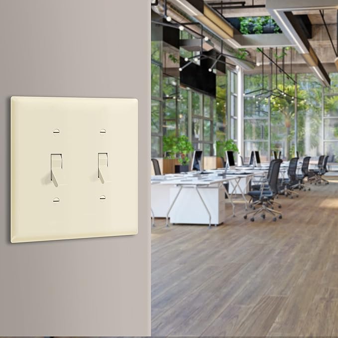 ENERLITES Toggle Light Switch Wall Plate, Gloss Finish, Midway Size 2-Gang 4.88" x 4.92", Unbreakable Polycarbonate Thermoplastic, UL Listed, 8812M-LA, Light Almond