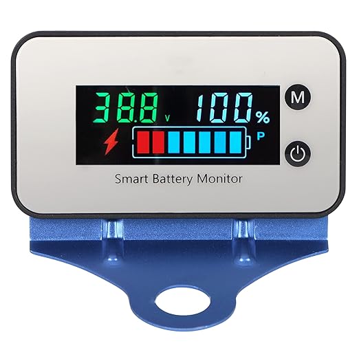 IPX7 Waterproof Battery Monitor with Bracket 7-100V,Car Motorcycle Golf cart Battery Meter Digital Display Capacity Remaining Capacity Percentage Tester with Buzzer Alarm and Temperature