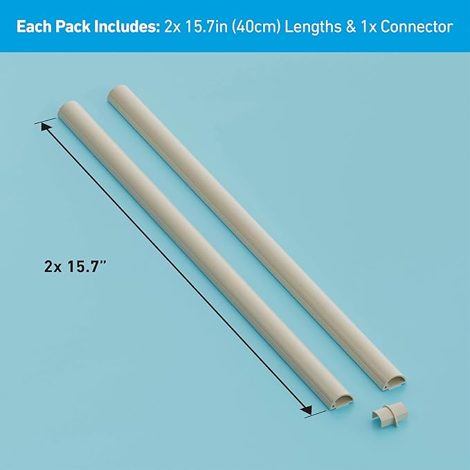D-Line 31.4in TV Cord Hider, Patented Half Round Cable Cover, Hide Wall Mount TV Wires, Hinged One-Piece Cable Concealer, Adhesive, Decorative Raceway - 2X 0.78in W x 0.39in H x 15.7in L - Beige