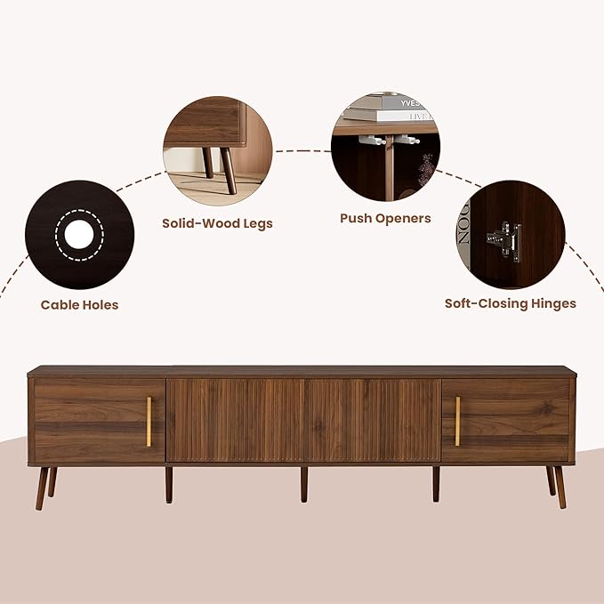 Merax Mid Century 78" TV Stand, Modern Fluted Entertainment Center for TVs up to 85", Media Console with 4 Storage Cabinets for Living Room, Office