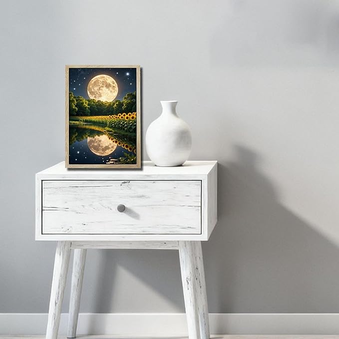 URVIP LED Glowing Photo Frame, 3D Starry-Sky Blue Moon Wall Art, 9x12 Inches Dimmable Light Up Light Painting for Bedroom, Unique Aesthetic Decor, Great Birthday Gift for Women Men