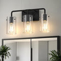 L LOHAS LED 3-Light Bathroom Light Fixtures, 17.71" Black Bathroom Vanity Light with Straight Glass Shades, Modern Vanity Lights for Bathroom Light Fixtures Over Mirror Living Room Hallway, E26, ETL
