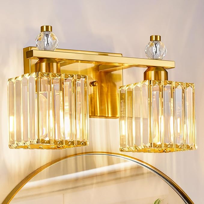 FDPBY Gold Bathroom Vanity Lights Crystal Vanity Light Bathroom Lighting Fixtures 2 Light Modern Vanity Lighting Fixtures