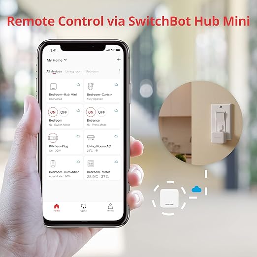 SwitchBot Smart Switch Pusher with Remote - No Wiring, Control with APP, Timer and Bluetooth Remote, Add SwitchBot Hub Mini to Make it Compatible with Alexa, Google Home, IFTTT (White)