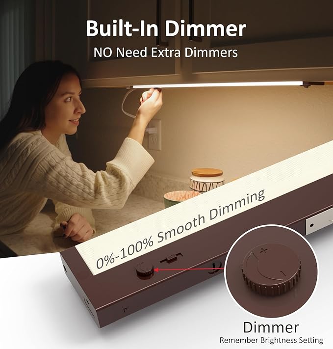 Leetdud Under Cabinet Lighting Plug in or Hardwired Built-in Dimmer, 32 Inch 16W, 5CCT 2700/3000/3500/4000/5000K, Linkable Counter Lights for Kitchen, ETL Dimmable LED Light Fixture, Bronze