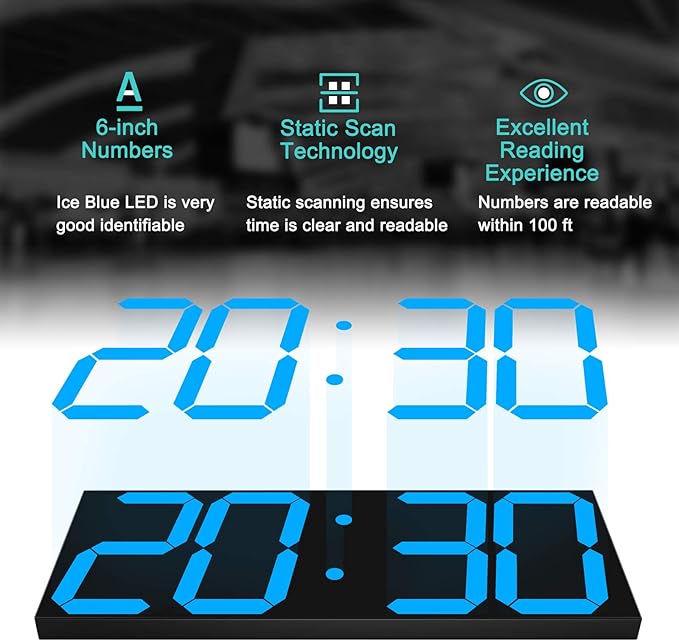 CHKOSDA LED Large Digital Wall Clock, Oversize Wall Clock with 6” Numbers, Remote Control Count up/Countdown Timer Clock, Auto Dimmer, Big Calendar and Thermometer(Ice Blue)