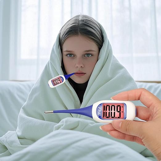 FDK Large LCD Screen Digital Thermometer for Fever, 10 Seconds Fast & Accurate Readings, Large LCD Dual Color Backlight Flexible Tip Ideal for Adults Kids and Babies FSA