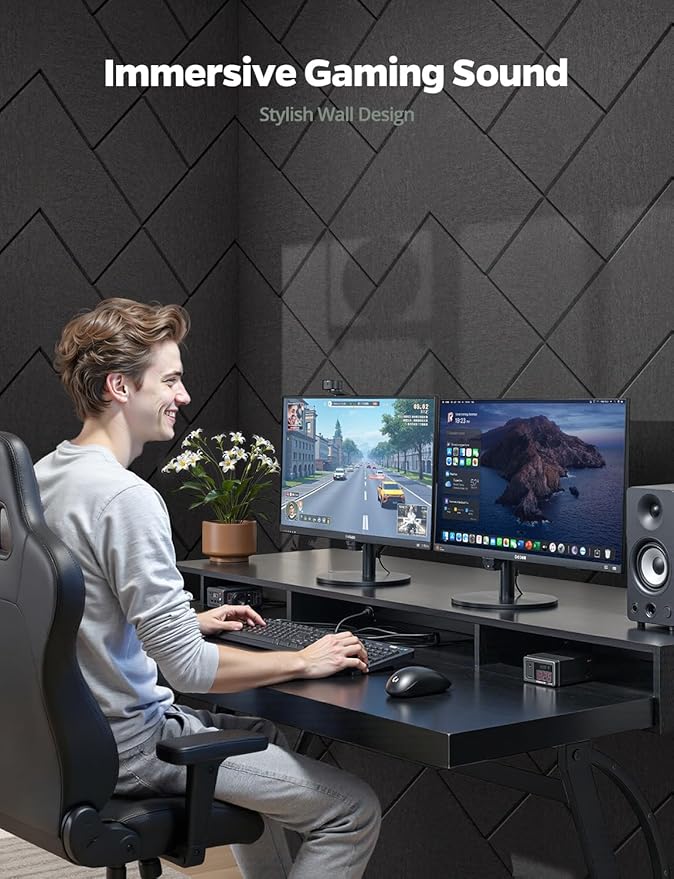 Topnaca Decorative Acoustic Soundproof Walls Panels for Room, 12 Pack Blcak Self Adhesive Sound Absorbing and Noise Reducing Tiles for Studio, Bedroom, Home Office, Ceiling, Pared, 12"x12"x0.4"