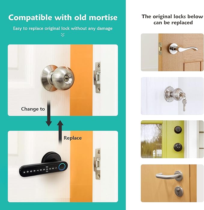 CATCHFACE Smart Fingerprint Lock - WiFi Enabled, Biometric Door Lock with Free App, Share Ekey and IC Card (Matte Black)