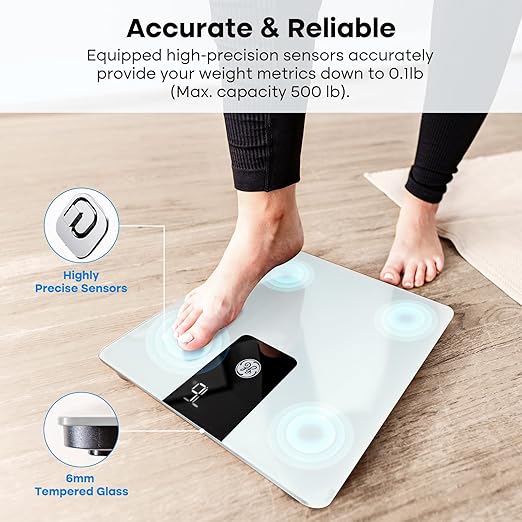 GE Bathroom Scale for Body Weight, Digital Weight Scales 500lb Heavy Duty Measuring Device for People Accurate BMI Weighing Machine with Bluetooth, White