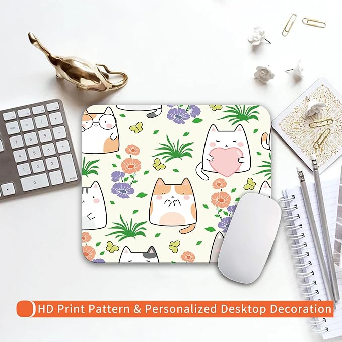Armanza Square Mouse Pad Cute Cat, Personalized Premium-Textured Custom Mouse Mat Design, Washable Mousepad Cloth, Non-Slip Rubber Base Computer Mouse Pads for Wireless Mouse