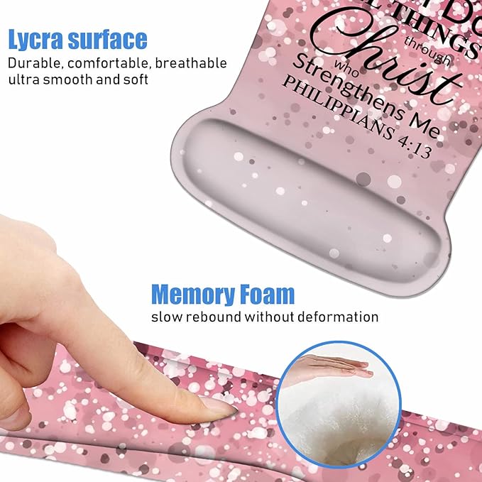 Ergonomic Mouse Pad Wrist Support and Keyboard Wrist Rest Set with Coasters, Non-Slip PU Base, Easy Typing & Pain Relief, Perfect for Home Office Working Studying, Bible Verse Philippians 4:13