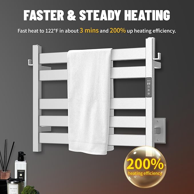 K&KALONZO Towel Warmer for Bathroom, Wall-Mounted 5-Bar Heated Towel Rack with Built-in Timer, Waterproof Electric Towel Heater, Support Plug-in and Hardwired, Brushed, EL18S