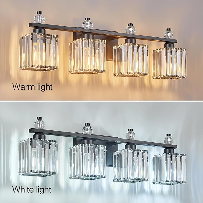 FDPBY Vanity Lights 4-Light Modern Crystal Vanity Light Sand Black Bathroom Light Fixtures Over Mirror Crystal Bathroom Vanity Lighting Fixtures