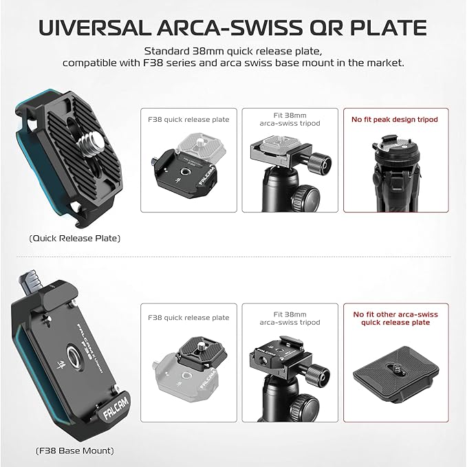 FALCAM F38 Quick Release Kit V1, Plate for DSLR/Mirroless Camera Compatible with Arca Swiss and Clamp for Tripod/Stablizer/Gimbal/Slider-2268