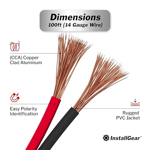 InstallGear 14 Gauge Speaker Wire - Red/Black 100ft Speaker Wire for Car, Home Theater, Stereo, Radio, Surround Sound Systems - 14 Gauge 100 ft - Durable