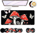 BFUKVOU Large Keyboard Mouse Pad Set, Extended Mouse Pad+Keyboard Wrist Rest Support, Memory Foam Ergonomic Easy Typing, 4Pcs (31.5×11.8 in) Desk Pad Set for Office Home,Mushrooms and Butterflies