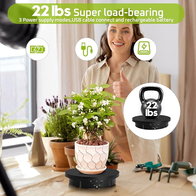 JAYEGT 3 in 1 Motorized Rotating Display Stand with 5.74/7.08/8.66 inch Replacement Cover，Max 22lbs Load , 3D Models, Cake -Black