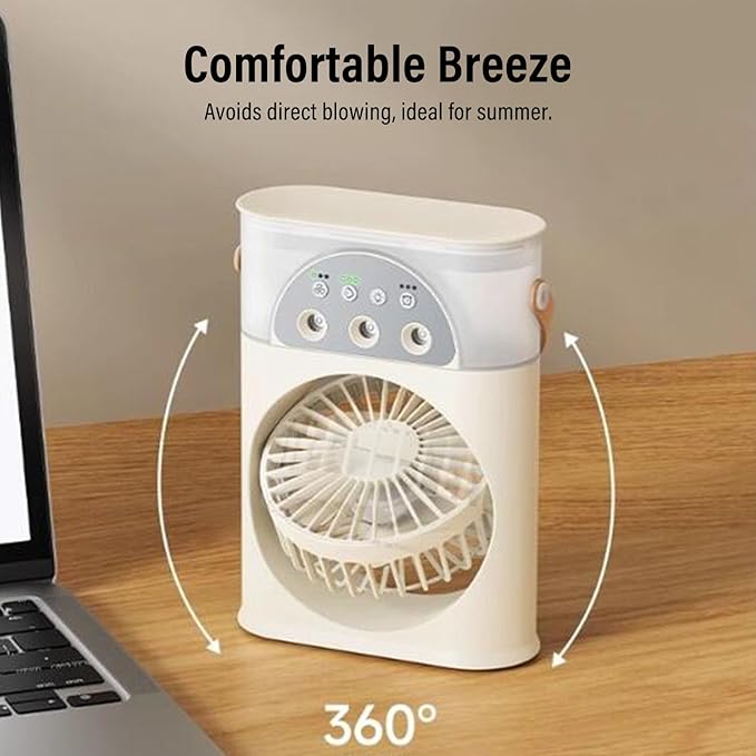 RiToEasysports Portable Air Conditioners, Evaporative Cooler Personal Air Cooler with 3 Speeds 4000mAh Battery Timer USB C Charging for Home Office Travel