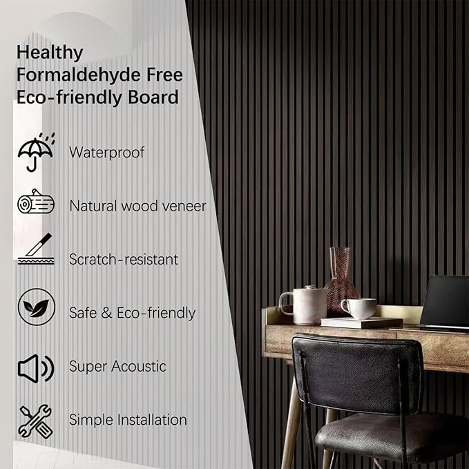 ARMURO Wood Panels for Wall, Wood Slat Wall Panel - 2 Pack, Black Wood Slats for Wall, Natural Smoked Wood Veneer Accent Wall Panels, Acoustic Slat Wood Wall Panels - 12.6" W x 94.5" L